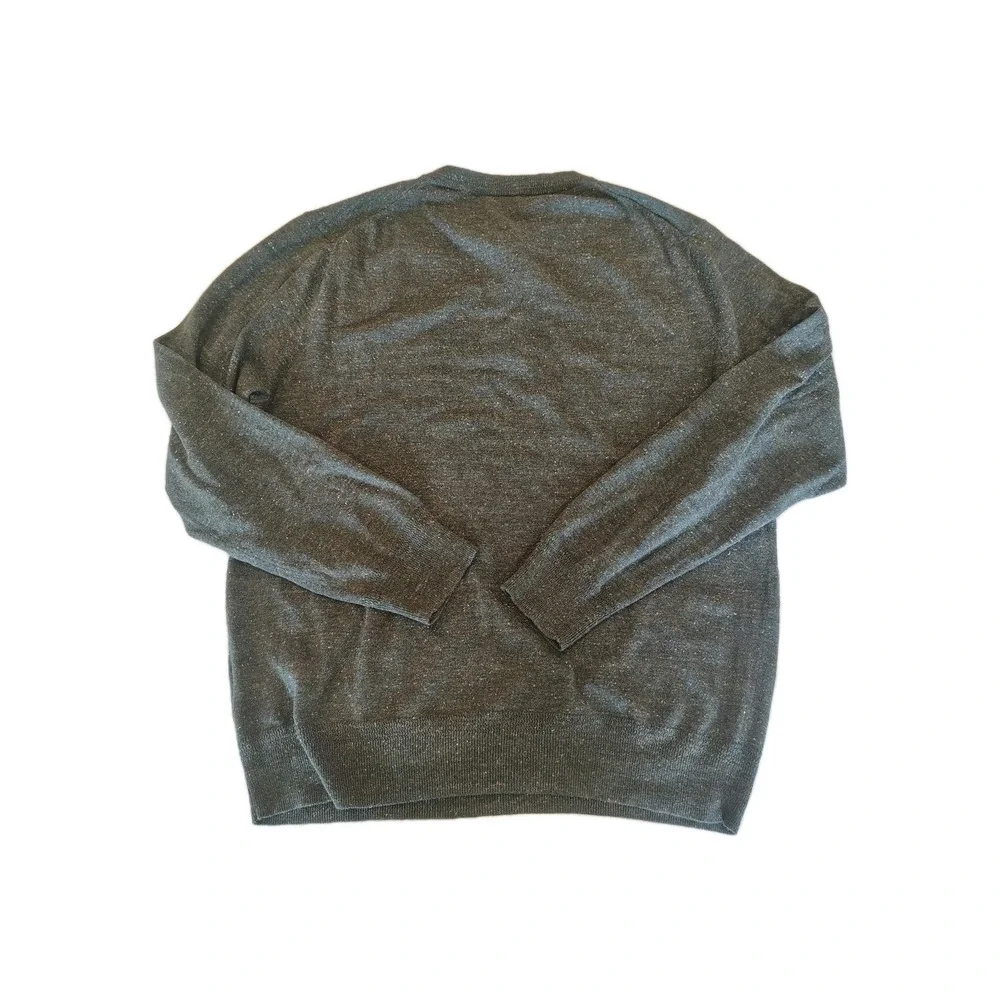 J. Crew Knit Dark Green Cotton Silk Donegal Henley Sweater Men's Size L ‎ A1